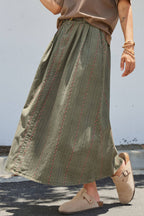 Embroidered Cotton Twill Belted Midi Skirt