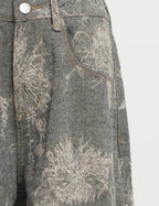 Block Print Floral Print Pocket Barrel Leg Jeans