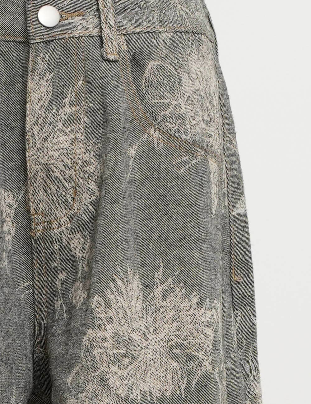 Block Print Floral Print Pocket Barrel Leg Jeans
