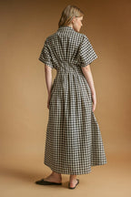 GINGHAM PATTERN BUTTON DOWN SHIRT DRESS