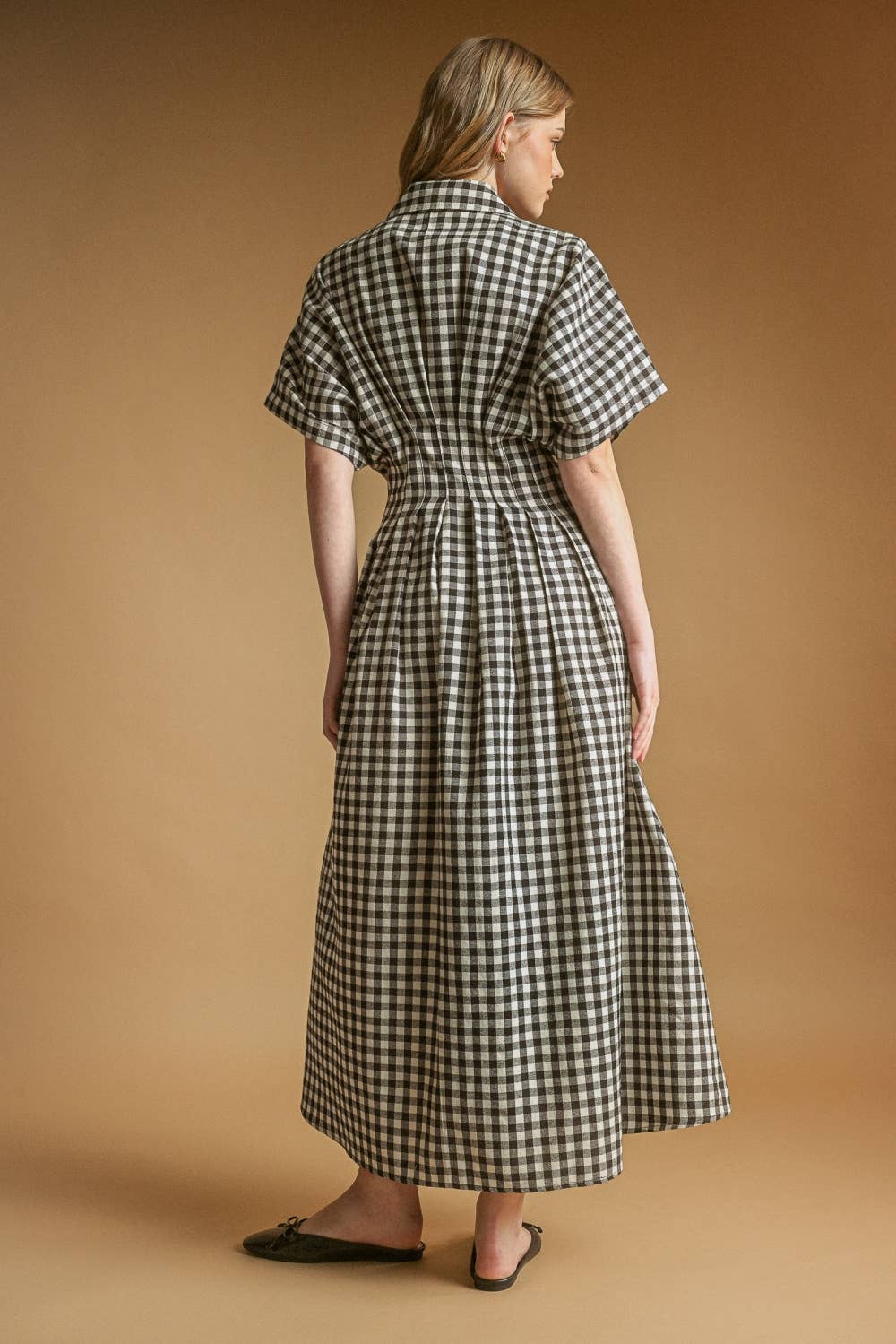 GINGHAM PATTERN BUTTON DOWN SHIRT DRESS