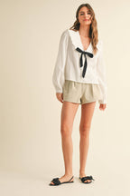Textured Fabric Blouse with Tie