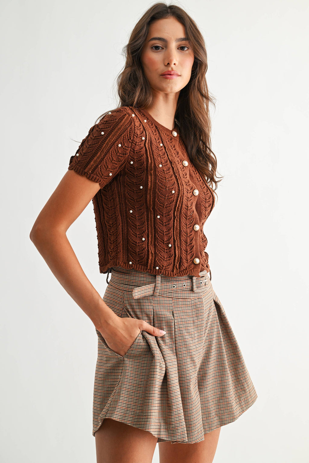 Lace Knit Pearl Button Cardigan