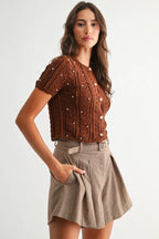 Lace Knit Pearl Button Cardigan