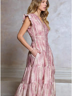 Printed Embroidered Tiered Midi DresS