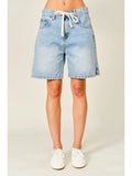 Straight Bermuda Denim Shorts W/Drawstring