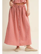 Gingham Pattern Button Front Long Skirt
