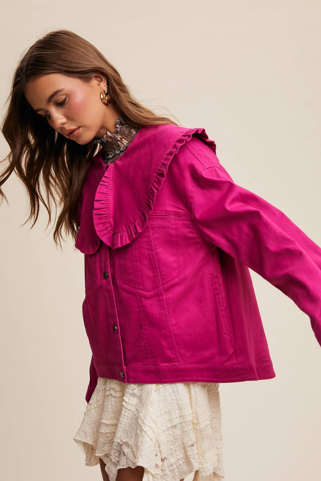 Ruffled Collar Denim Jacket