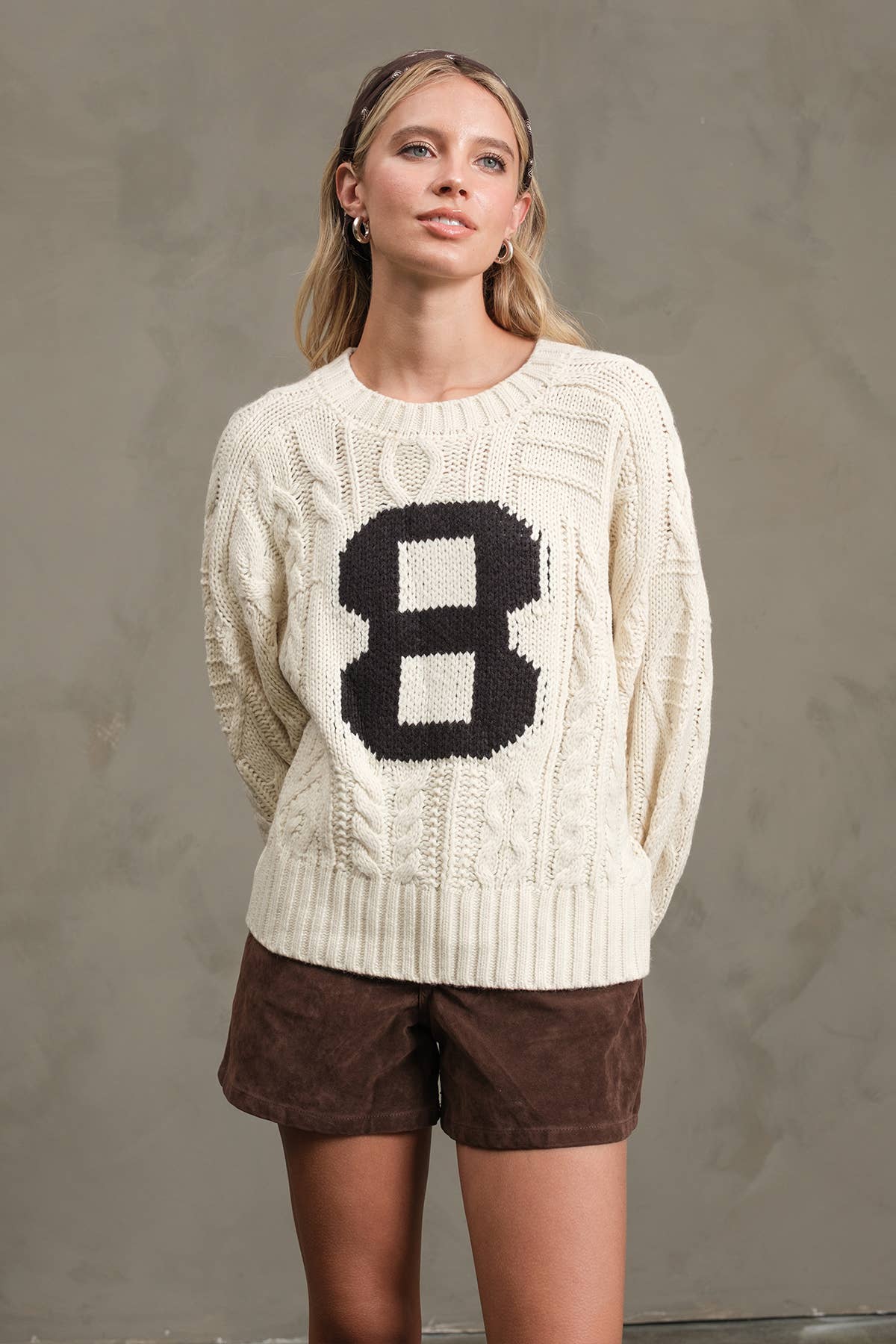 Cable Knit Varsity Sweater