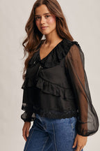 Lace Collar Ruffle Blouse