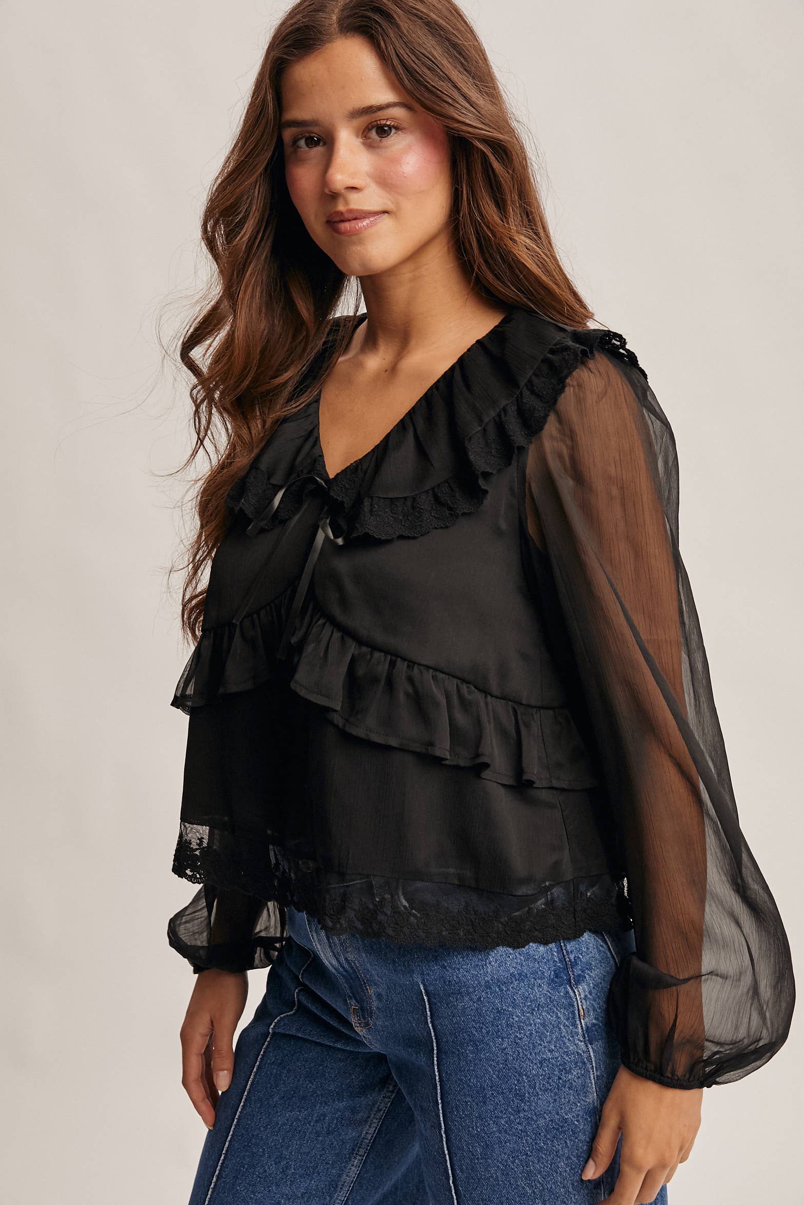 Lace Collar Ruffle Blouse