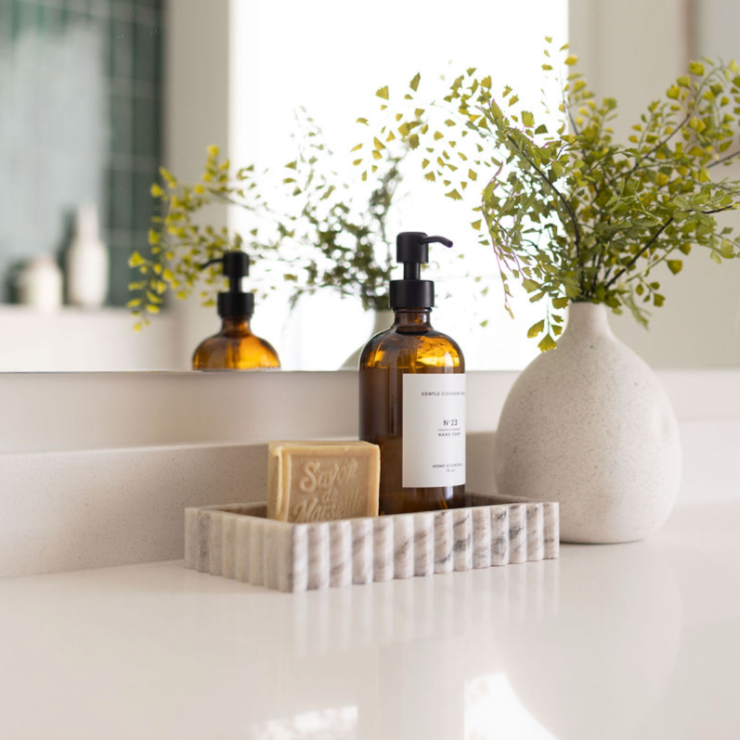 Scalloped Marble Fluted Bridge Tray Beige Gray