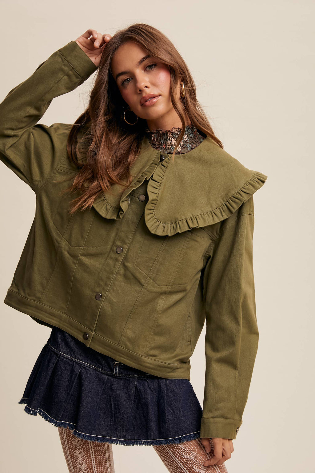 Ruffled Collar Denim Jacket