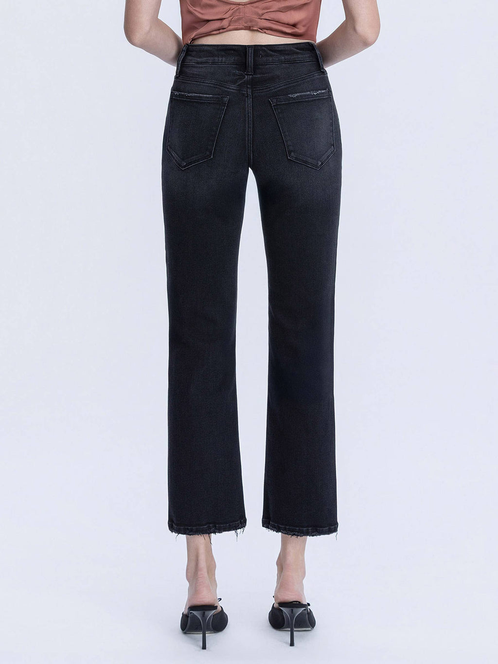 MID RISE BLACK ANKLE STRAIGHT JEANS