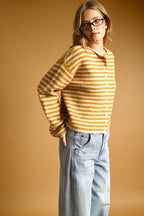 STRIPED BUTTON FRONT SWEATER CARDIGAN
