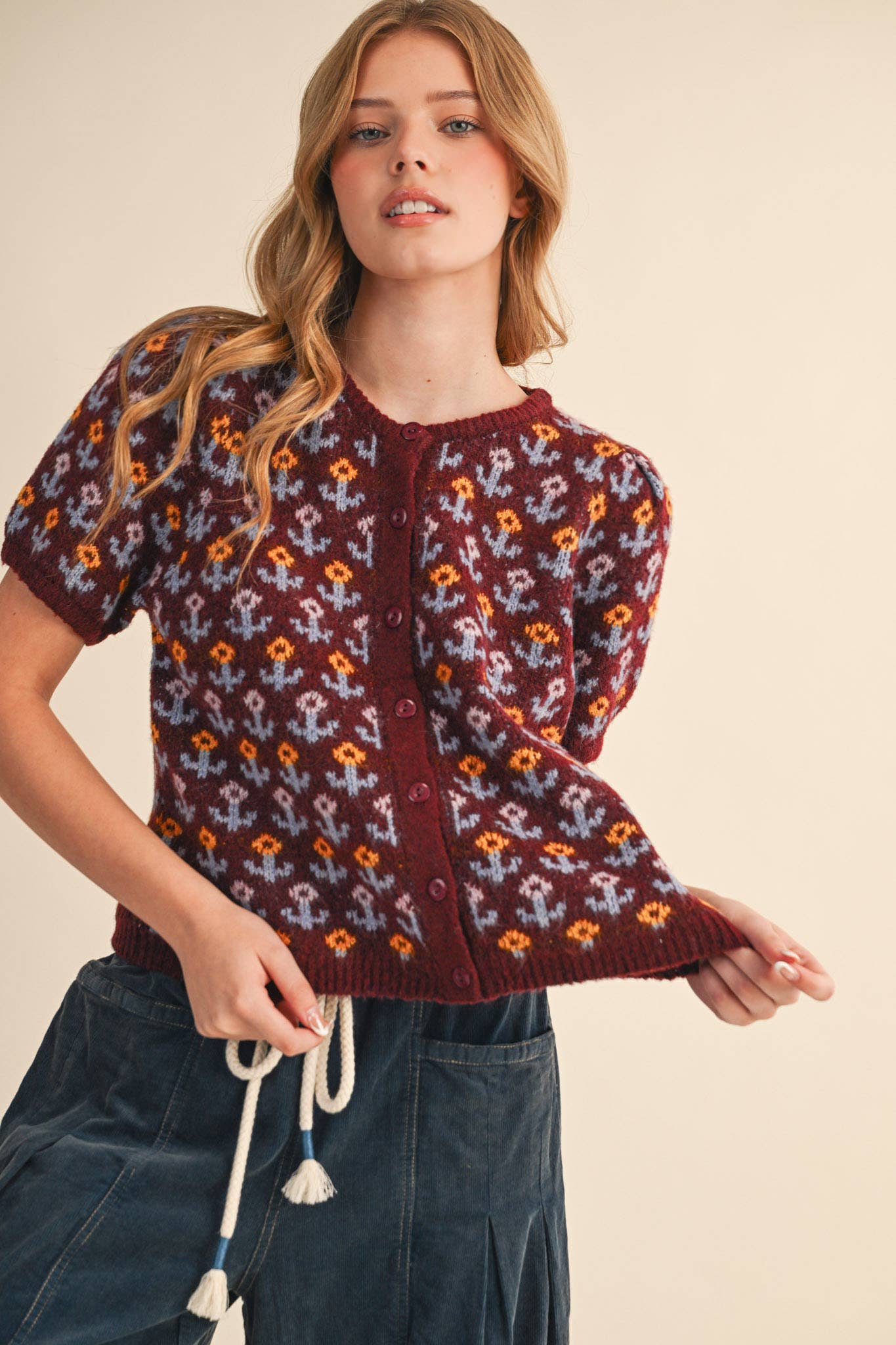 Floral Short Sleeve Cardigan