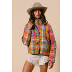 BLEACHED VINTAGE PLAID QUILTED JACKET WITH POCKETS
