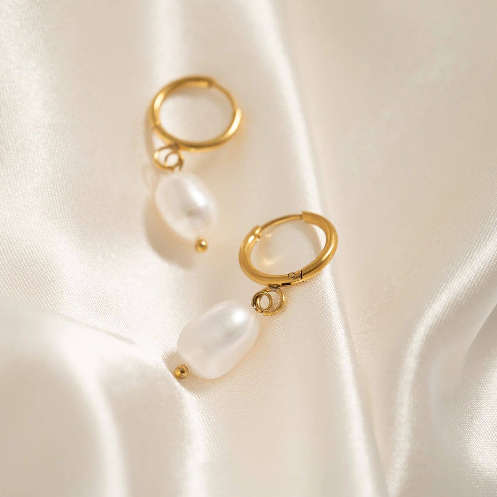 18K Gold Freshwater Pearl Huggie Earrings