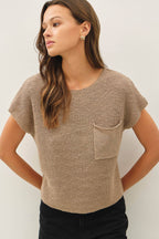 PATCH POCKET DOLMAN CAP SLEEVE BOXY KNIT