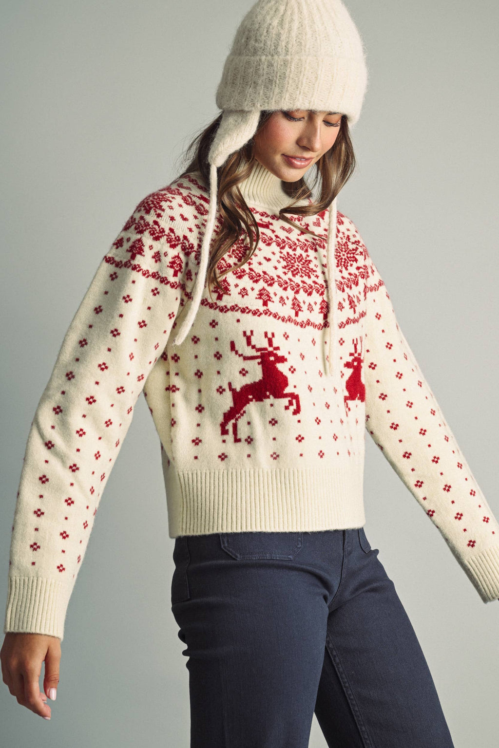 CLASSIC NORDIC REINDEER & SNOWFLAKE ROUND-YOKE SWEATER