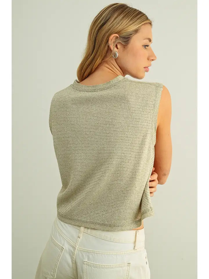 Pinstriped Sleeveless Knit Top