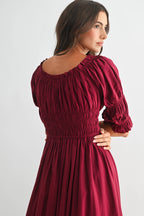 Smocked Midi Dress with Pleated Skirt
