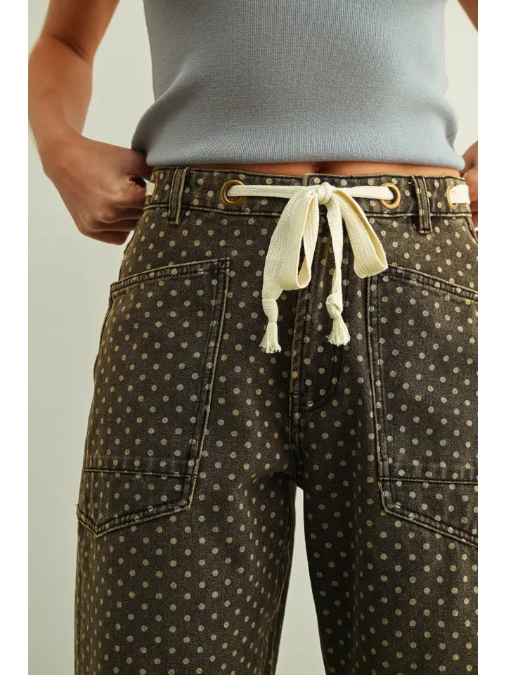Polka Dot Printed Barrel Pants with Belt