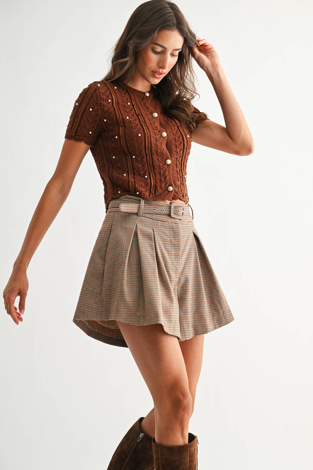 Lace Knit Pearl Button Cardigan
