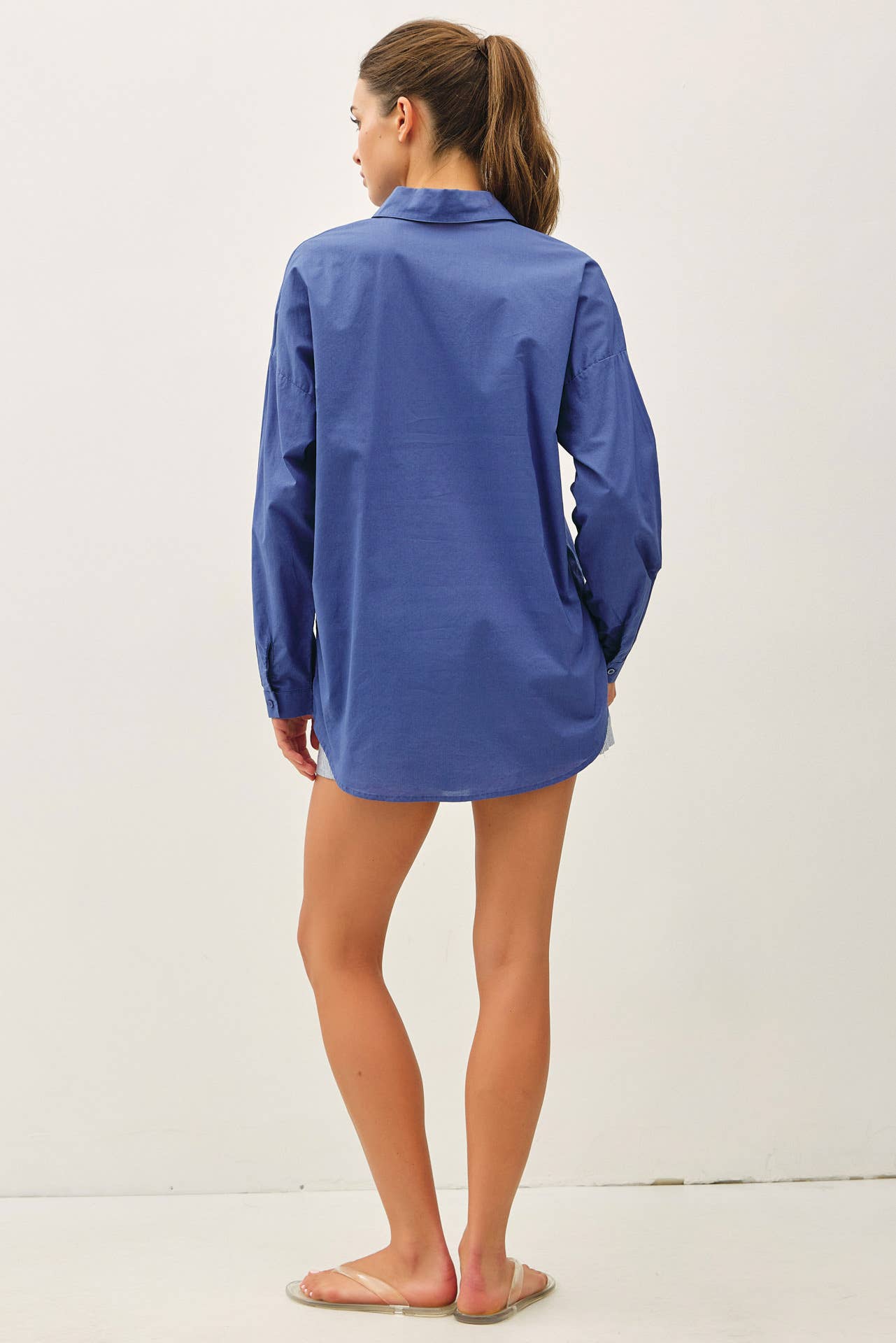 CRISP OVERSIZED BASIC COTTON SHIRT-DENIM