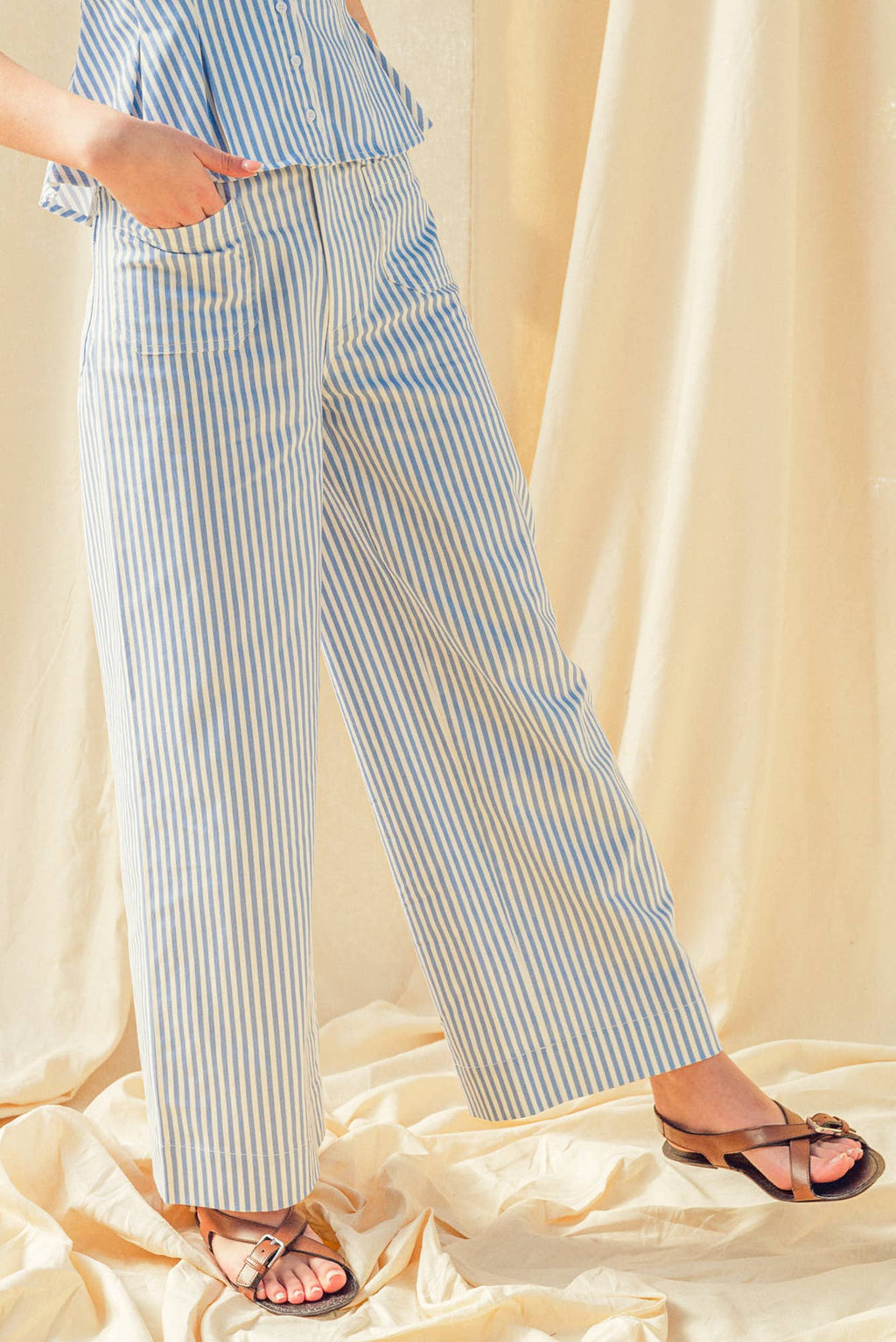 STRIPE STRETCH FABRIC POCKET FRONT PANTS