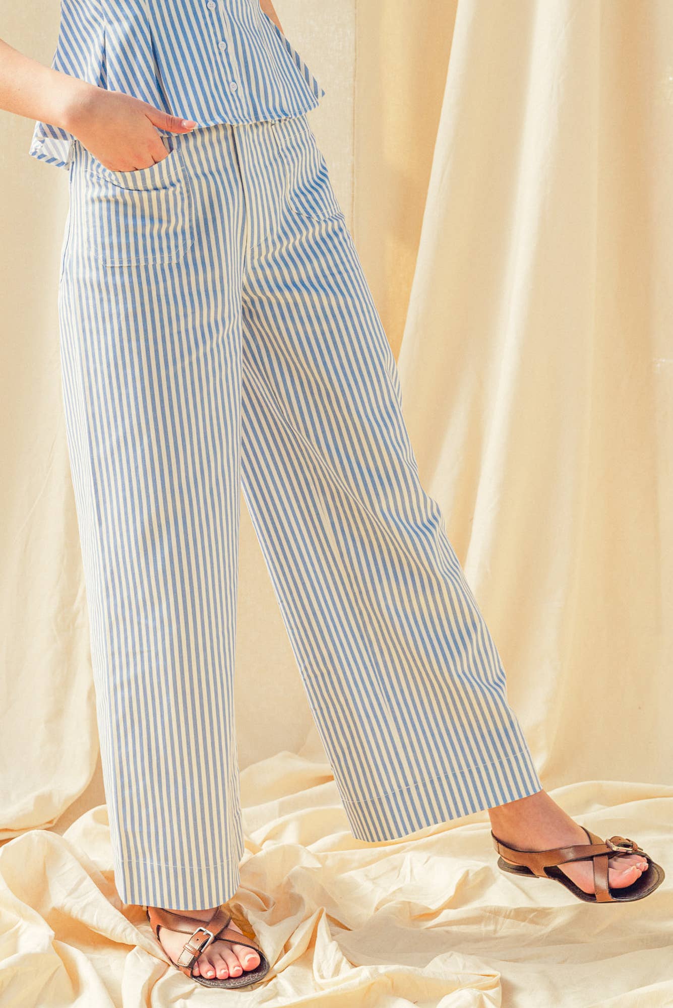 STRIPE STRETCH FABRIC POCKET FRONT PANTS