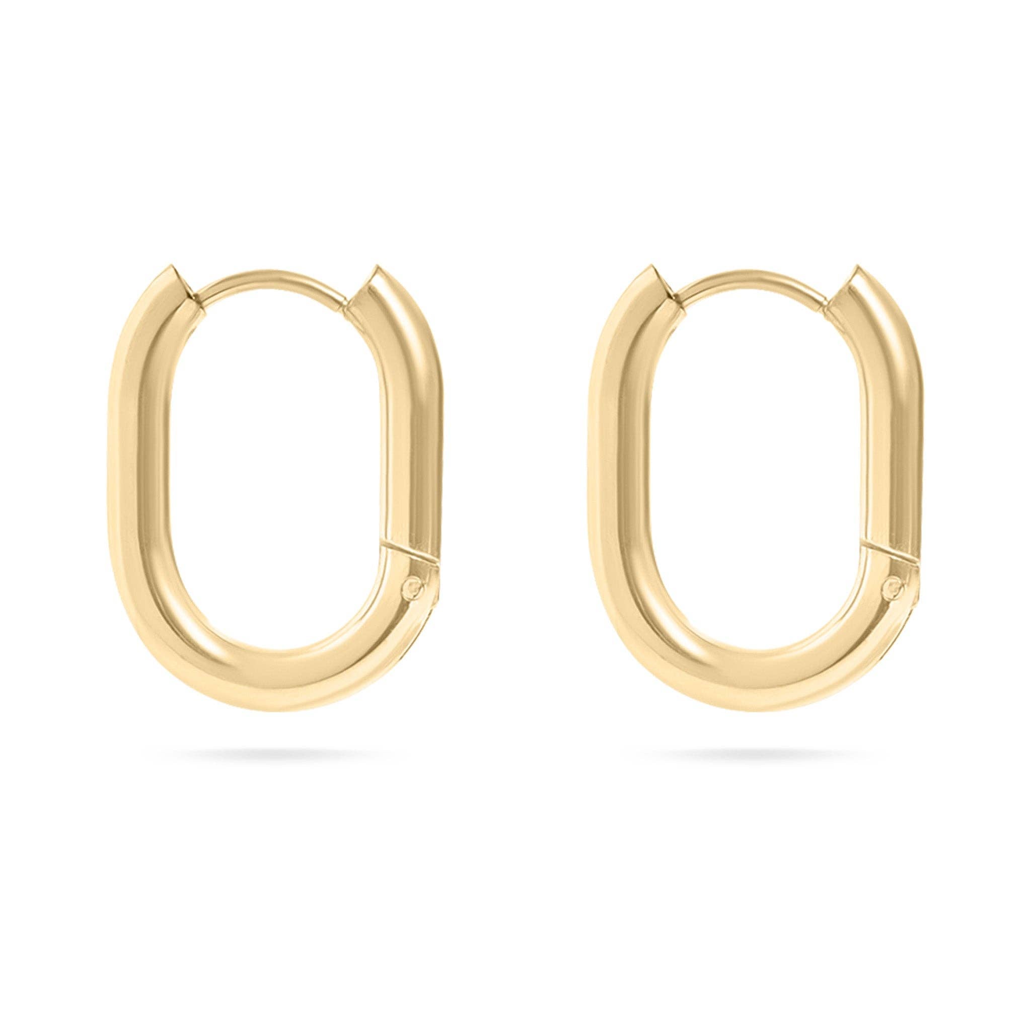 18K Gold Oval Huggie Earrings