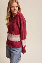 Colorblock Cable Knit Sweater