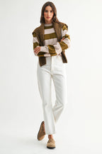 TAUPE AND OLIVE BOLD STRIPE SWATER