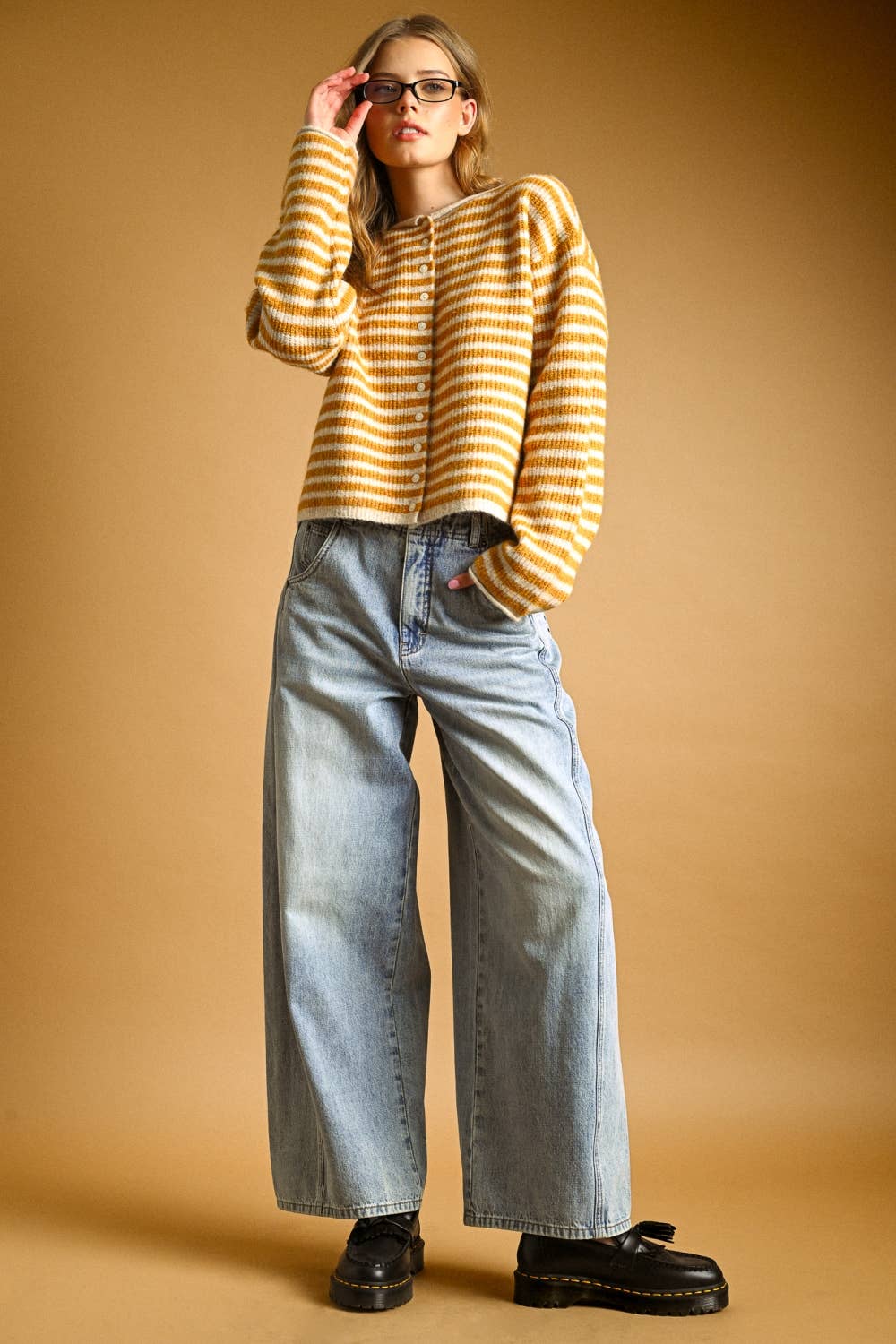 STRIPED BUTTON FRONT SWEATER CARDIGAN