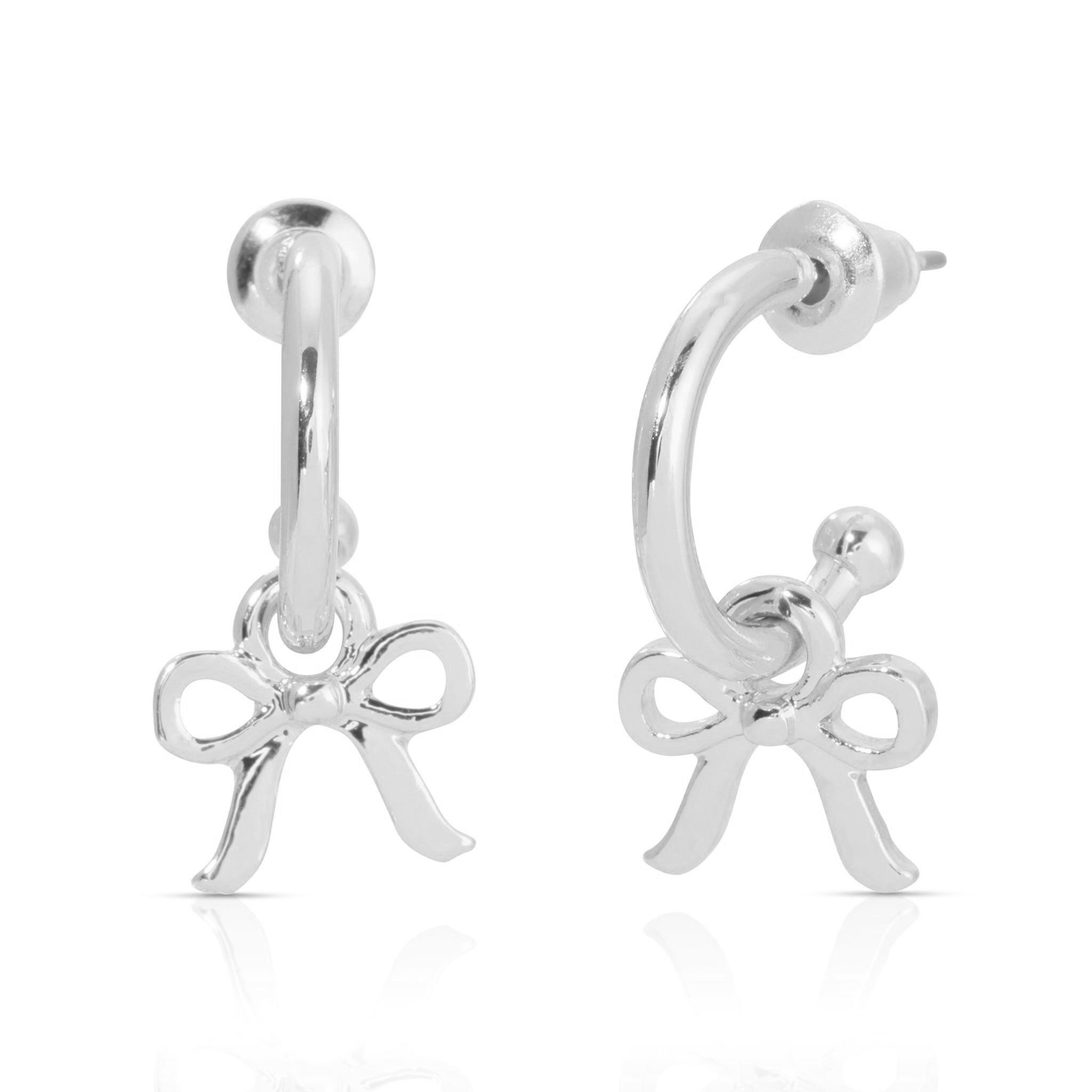Beautiful Bow Charm Hoops - Silver