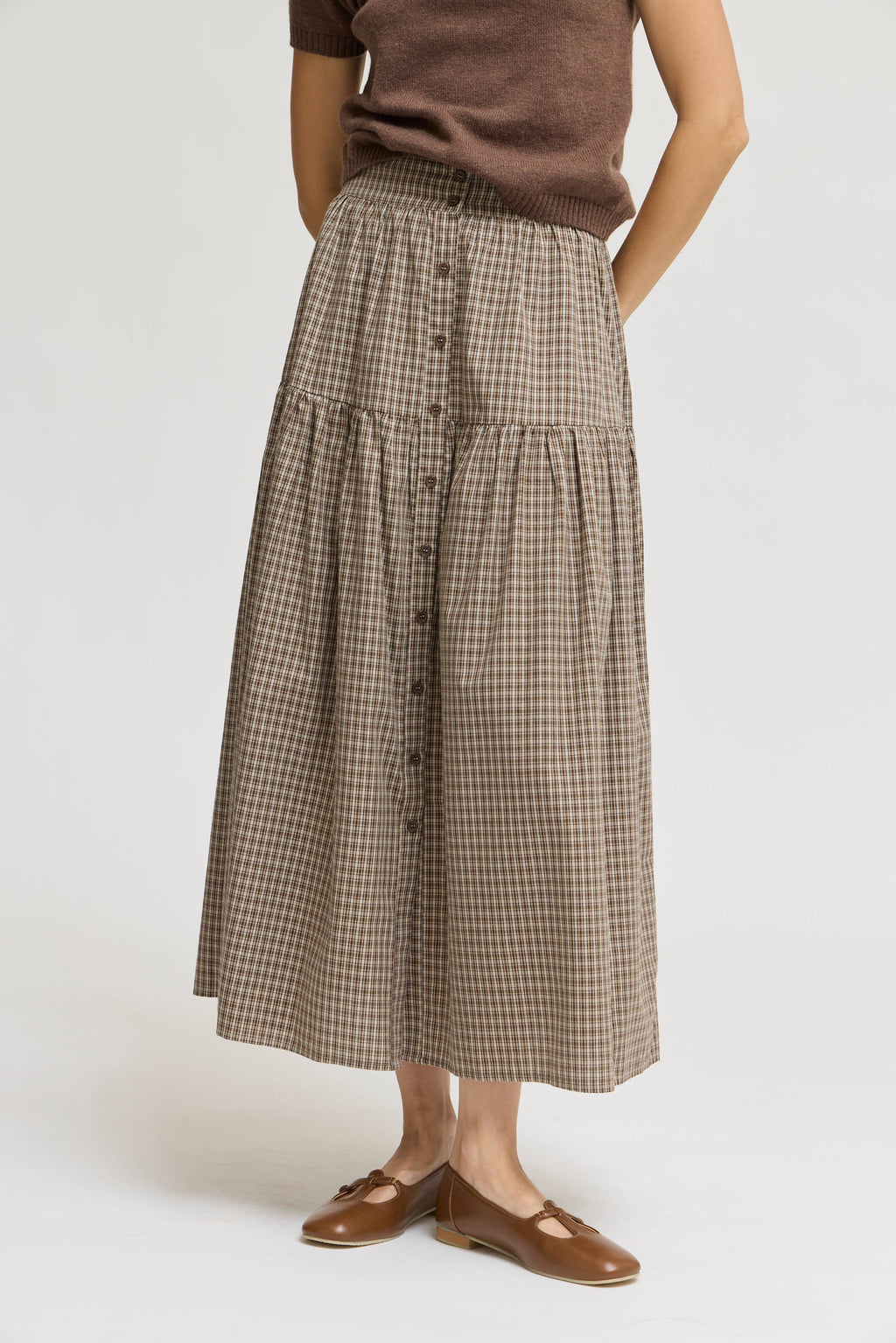 FRONT BUTTON CHECK SKIRT