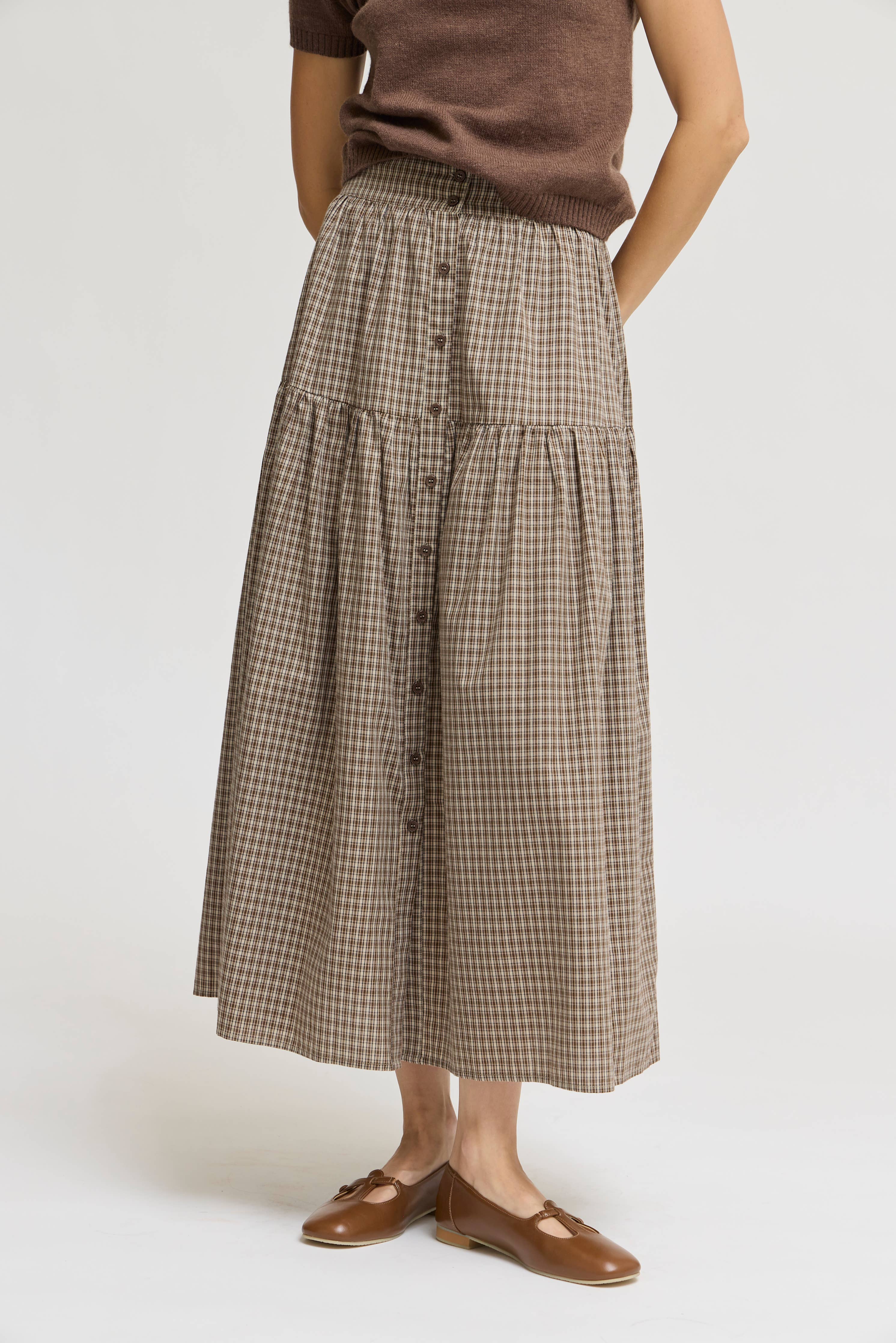 FRONT BUTTON CHECK SKIRT