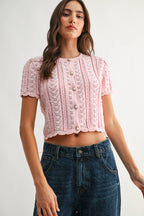 Lace Knit Pearl Button Cardigan