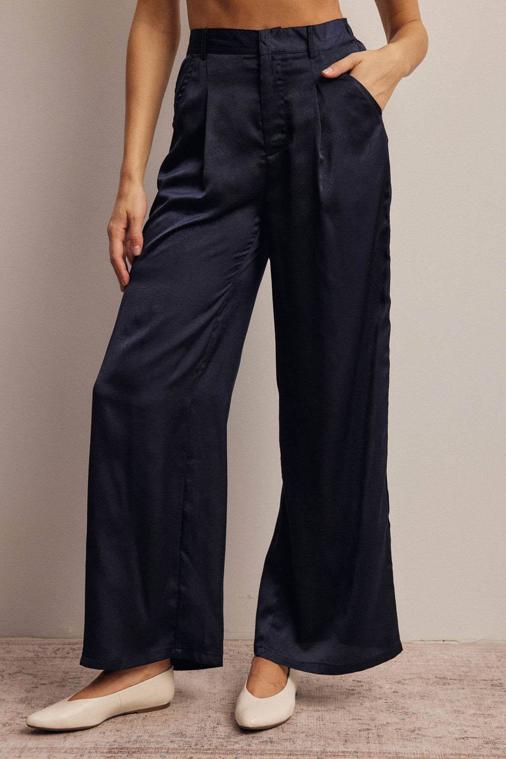 Satin Wide Leg Pleated Pants