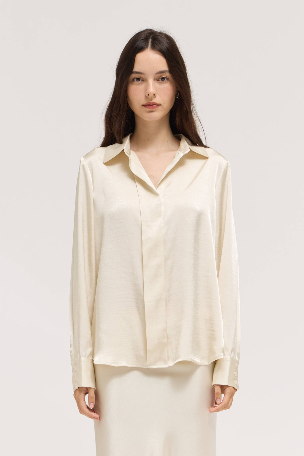 HIDDEN PLACKET SATIN SHIRT