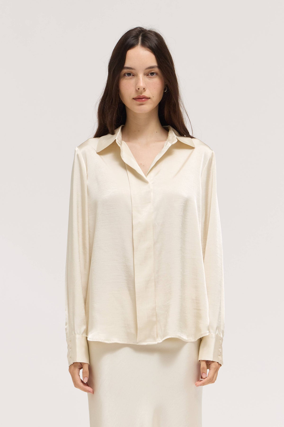 HIDDEN PLACKET SATIN SHIRT