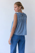 GINGHAM RUFFLE BLOUSE