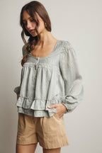 Ruffle Hem Peasant Blouse