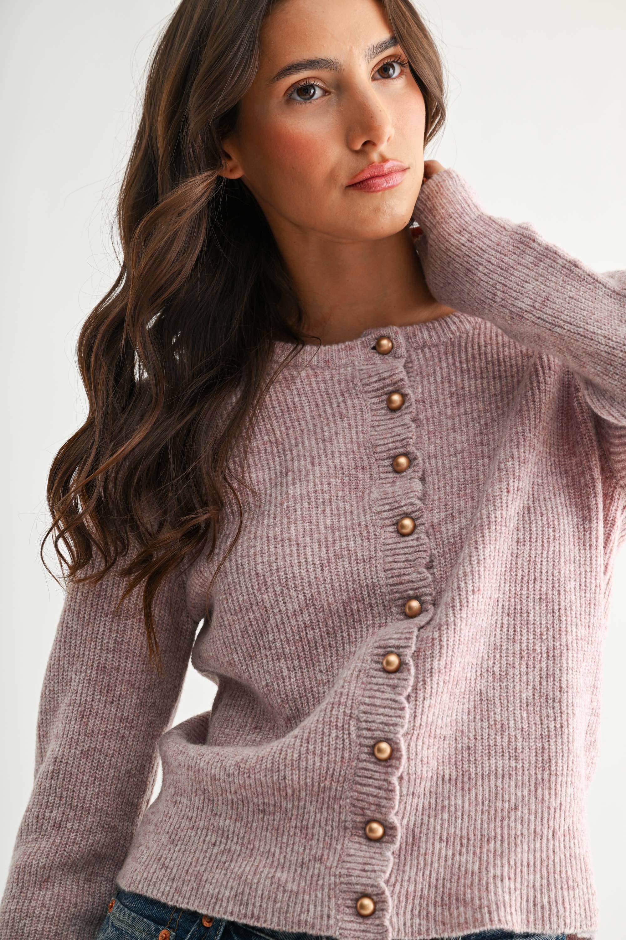 Pearl Button Ribbed Knit Cardigan