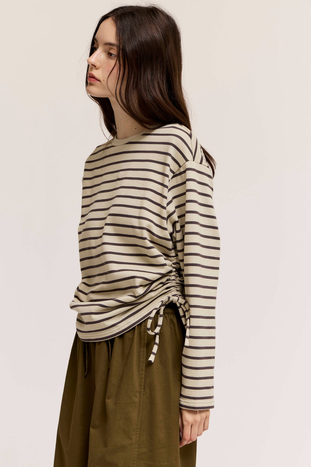 SIDE DRAWSTRING STRIPE CREWNECK SWEATSHIRTS