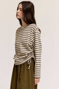 SIDE DRAWSTRING STRIPE CREWNECK SWEATSHIRTS