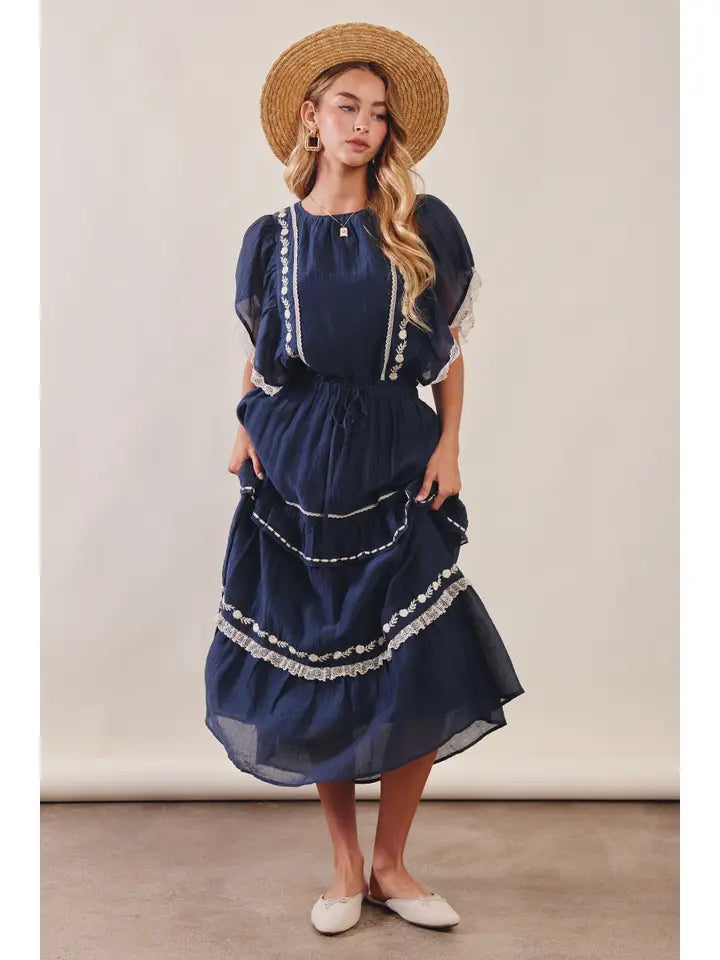 Embroidered Tiered Maxi Skirt & Top Set