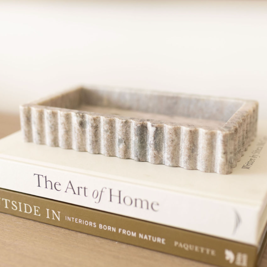 Scalloped Marble Fluted Bridge Tray Beige Gray