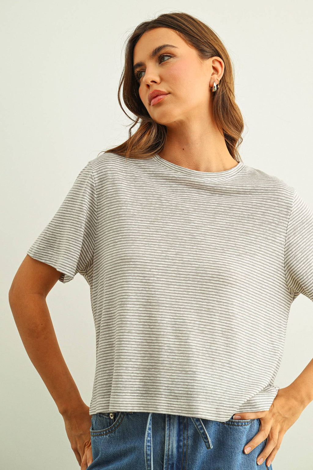 STRIPE SLUB SHORT SLEEVE TOP